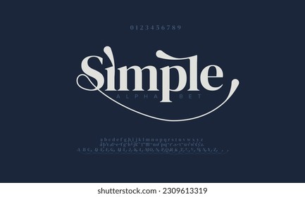 Simple abstract fashion wedding logo font alphabet. Minimal modern urban fonts for logo, brand etc. Typography typeface uppercase lowercase and number. vector illustration