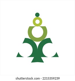 Simple abstract fir tree vector logo with circle elements.