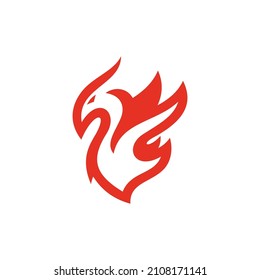 Simple abstract fire bird phoenix vector icon. Outline line phoenix with flame wing logo design