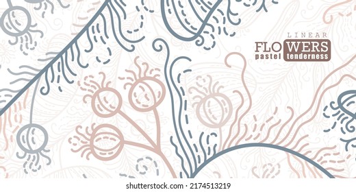 Simple abstract floral pattern in linear style. Great for printing, posters, flyers, packaging, invitations, postcards, textile designs and other accessories.