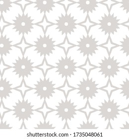 Simple abstract floral pattern. Seamless vector light grey and white background. Geometric flower with geometric shape ornament for fabric, scrapbooking, wallpaper wedding invitation or backgrounds