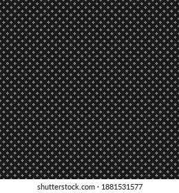 Simple abstract floral seamless pattern. Black and white vector texture with small flower silhouettes, petals, tiny crosses. Elegant minimalist monochrome background. Subtle dark repeat geo design 