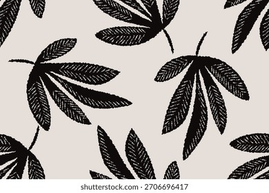 Padrão floral simples e abstrato sem costura. Flores e folhas botânicas desenhadas à mão. Ilustração vetorial. Design para textura, tecido, roupas, decoração, moda