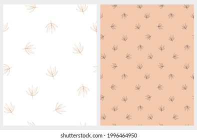 Simple Abstract Floral Seamless Vector Pattern. Irregular Hand Drawn Leaves on a Blush Pink and White Background. Abstract Garden Repeatble Design. Minimalist Print with Twigs.