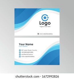 Tarjeta empresarial simple de onda de flujo abstracta con diseño en color azul, plantilla de tarjeta de nombre profesional vectorial