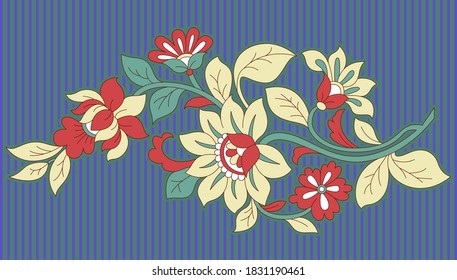 Simple abstract flower bunch pattern with leaves and strip green background