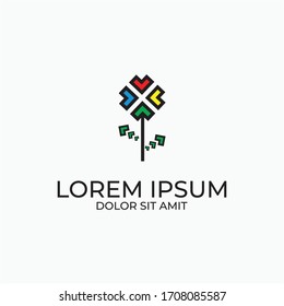 simple abstract flower cross x color art logo for brand or company