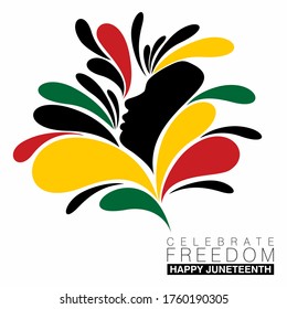 Simple abstract  flower design around a black silhouette of a woman for Juneteenth in national colors