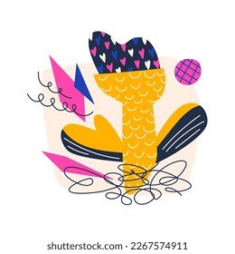 Simple abstract flower from paper cut elements. Childish floral collage with different shapes with textures. Vector flat illustration for design of greeting and event cards, posters, postcards