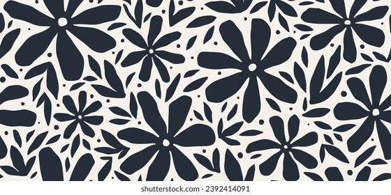 Simple abstract flower seamless pattern vector drawing.