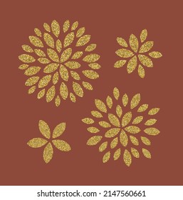 Simple abstract flowers drawing. Vector nature illustration. Golden color. 