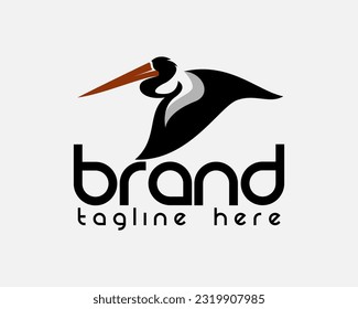 simple abstract flying pelican art logo icon symbol design template illustration inspiration