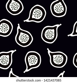 Simple abstract fruit print. Black background, white figs. The print is well suited for textiles,banners,Wallpapers and postcards.