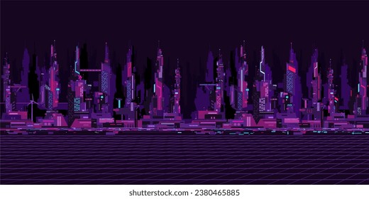 Simple Abstract Futuristic Sci-fi Cyber Space City Landscape Vector Illustration Background Template Element