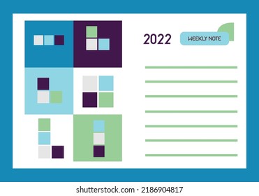 Simple Abstract geomatric calendar 2022 with variation of blue colour