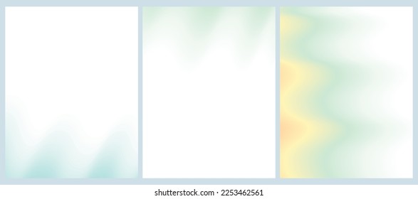 Simple Abstract Geometric Backgrounds. Delicate Pastel Mint-Yellow Wavy Lines on a White. Minimalist Vector Illustrations ideal for Blank, Layout, Cover. No text.  