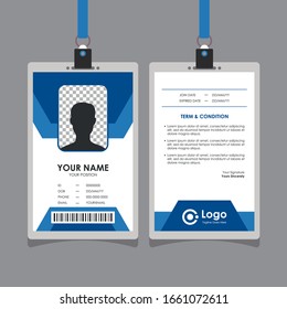 Simple Abstract Geometric Blue Id Card Design, Professional Identity Card Template Vector for Employee and Others