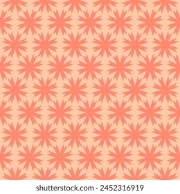 Simple abstract geometric floral seamless pattern. Minimal funky vector texture with small flower silhouettes. Elegant orange summer background. Repeated geo design for decor, textile, package, print