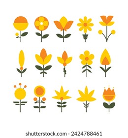 Einfaches und abstraktes geometrisches Blumendesign-Set