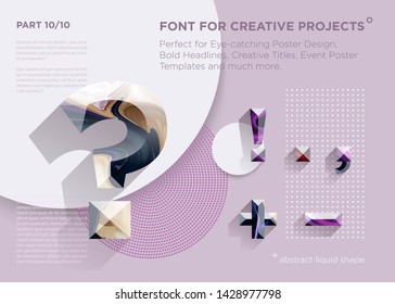 Simple Abstract Geometric Font. Perfect for Bold Headlines, Poster Designs, Creative Titles, Event Poster Template. Clean, Modern and Futuristic Typeface with Liquid Paint Pattern. Vibrant Typography.
