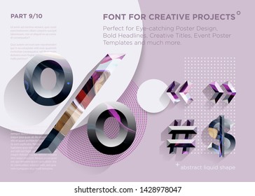 Simple Abstract Geometric Font. Perfect for Bold Headlines, Poster Designs, Creative Titles, Event Poster Template. Clean, Modern and Futuristic Typeface with Liquid Paint Pattern. Vibrant Typography.