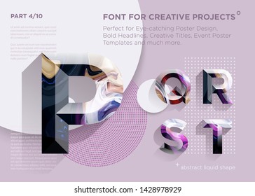 Simple Abstract Geometric Font. Perfect for Bold Headlines, Poster Designs, Creative Titles, Event Poster Template. Clean, Modern and Futuristic Typeface with Liquid Paint Pattern. Vibrant Typography.