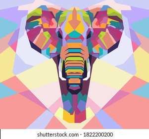 A Simple abstract geometric head and foot elephant with colorfull. In WPAP Pop ART style vector eps10-editable.