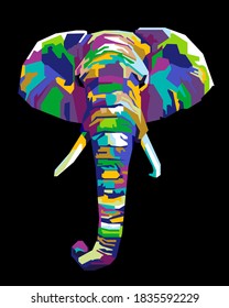 A Simple abstract geometric head and foot colorful elephant with background. In WPAP Pop ART style vector eps10-editable.