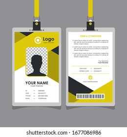 Simple Abstract Geometric Id Card Design with Black, and Yellow Color, Professional Identity Card Template Vector for Employee and Others
