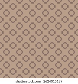 Simple abstract geometric ornament. Vector seamless pattern with primitive floral silhouettes, small curved shapes. Geometric background texture in brown tones. Repeating design for print, textile