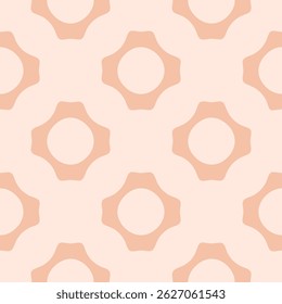 Ornamento geométrico abstrato simples. Padrão de vetor sem emenda com silhuetas florais primitivas, formas curvas. Elegante textura geométrica de fundo. Cor de pêssego. Projeto geográfico repetido para decoração, têxtil