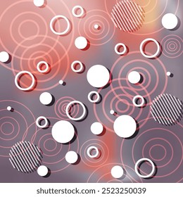 Simple abstract geometric pattern of white and pink circles. Pale purple defocused background with pinkish spots. Great idea for advertising, holiday background, any other informational message.