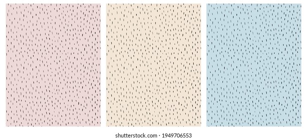 Simple Abstract Geometric Print. Freehand Daubs Vector Patterns ideal for Fabric, Textile. Black Hand Drawn Irregular Spots Isolated on a Dusty Pink, Pastel Blue and Light Cream Background.