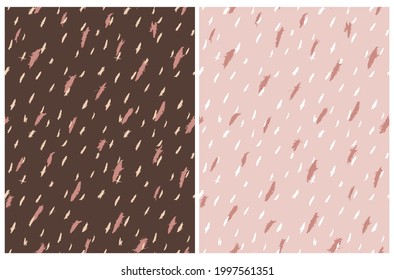 Simple Abstract Geometric Print with Irregular Brush Spots on a Light Pink and Brown Background. Cute Hand Drawn Seamless Vector Pattern with White and Blush Pink Spots. Repeatable Modern Print.