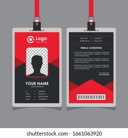 Diseño simple de tarjeta de identificación geométrica roja y negra abstracta, vector profesional de plantilla de tarjeta de identidad para empleados y otros