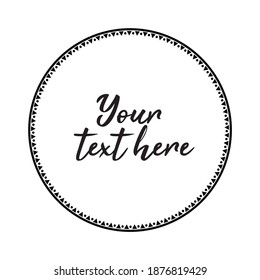Simple abstract geometric round frame with triangles and circles. copy space, place for your text. Minimalist black and white, ink vector illustration isolated on white background. Clip art element