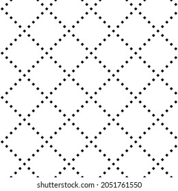Simple abstract geometric seamless pattern. Square grid of diagonal dotted lines. Black and white ornament of small squares. 