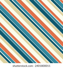 Simple abstract geometric seamless pattern with diagonal stripes in teal, orange, gold, and beige colors. Elegant retro vector texture Stylish ornament background. Design for decor, print, textiles