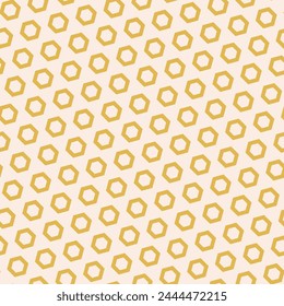 Simple abstract geometric seamless pattern with outline hexagons in diagonal grid. Stylish minimal honeycomb texture. Yellow and beige color. Vector geo background. Repeated design for print, decor