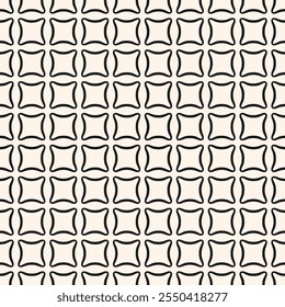 Simple abstract geometric seamless pattern. Black and white minimal vector texture with rounded shapes in regular grid, squares, pillows. Stylish monochrome background. Modern repeated geo design 