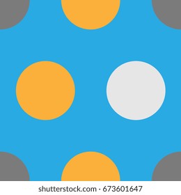 Simple abstract geometric seamless pattern with big polka dots. Orange, white and gray on a blue background.