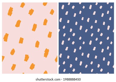 Simple Abstract Geometric Seamless Vector Pattern. Orange and Pink Irregular Hand Drawn Brush Spots on a Pink and Blue Background. Modern Repeatable Print ideal for Fabric, Textile, Wrapping Paper.