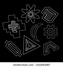 formas o figuras simples y abstractas de estilo contemporáneo perfecto para el diseño. Conjunto de formas geométricas lineales de moda universal. Diseño memphis, elementos retro para la web, vintage