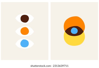 Simple Abstract Geometric Vector Art with Brown, Orange, Yellow and Blue Elements isoalted on a Beige Background. Trendy Minimalist Bauhaus Style Design ideal for Poster, Wall Art, T-shirt Print.