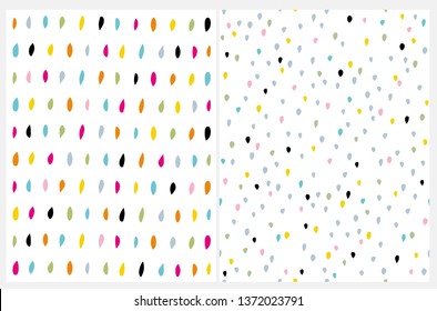 Simple Abstract Geometric Vector Pattern. Lovely Hand Drawn Irregular Repeatable Design. Cute Multicolor Brush Dots on a White Background. Funny Colorful Infantile Style Vector  Layouts. 
