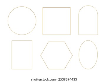 Simple abstract golden frames. Gold borders for wedding invitation elements, card decoration. Vector illustration