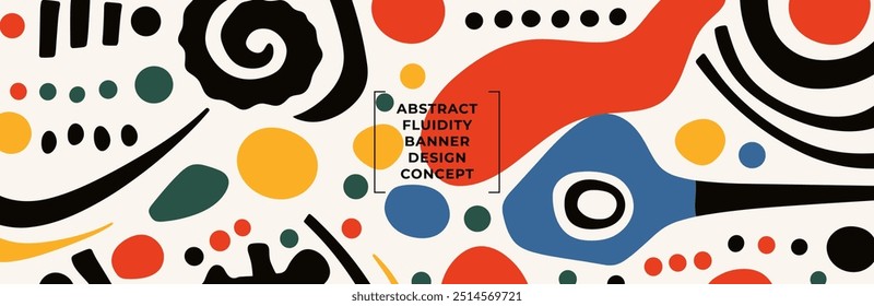 Simple abstract graphic doodle banner with geometric shapes and primitive style minimalist elements. Suitable modern creative background that emphasize clean design and fluidity artistic composition