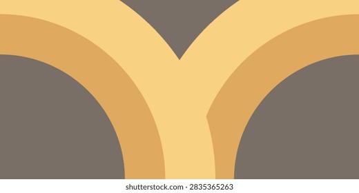 Simple abstract graphic featuring two symmetrical curved layered bands in warm yellow and orange tones meeting in a central point on a grey background.
