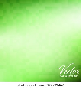 Simple abstract green background with gradient mesh textured by squares. Vector graphic pattern