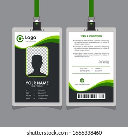 Simple Abstract Green and Black Id Card Design, Professional Identity Card Template Vector for Employee and Others